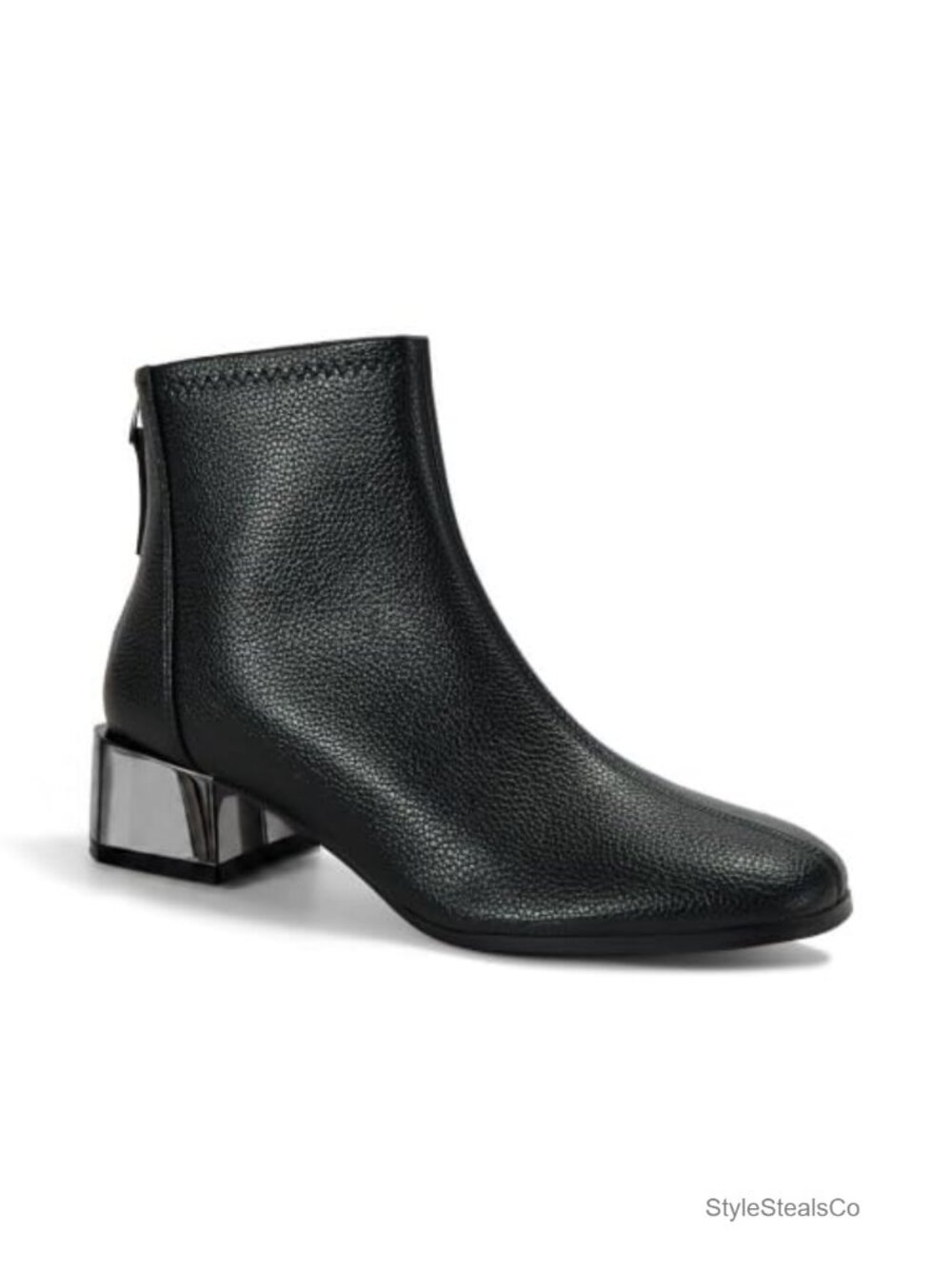 Womens Lambskin Lined Ankle Boots Square Toe Back Zip Block Heel